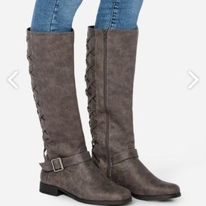 New JustFab Tall Flat Boot Marine Grey